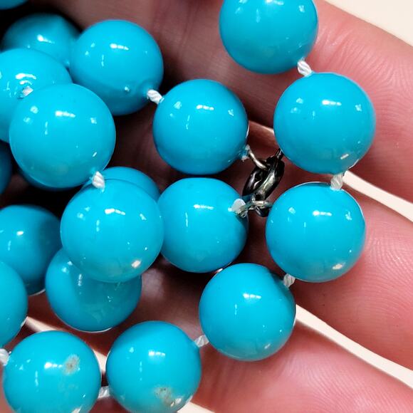 Vintage Chunky Turquoise Blue Bead Necklace Bold Retro Statement Jewelry 1960s - Picture 6 of 10